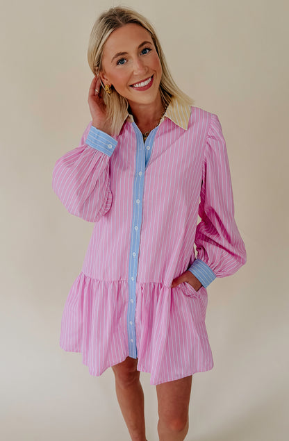 MIXED COMBO BUTTONED MINI DRESS