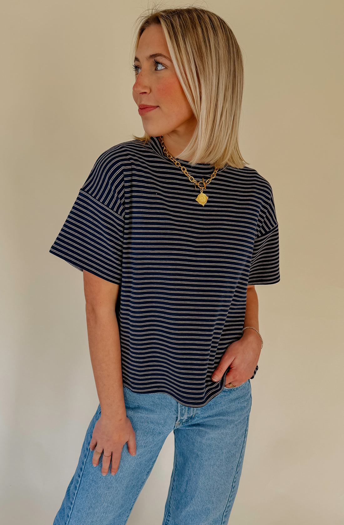 A NECESSITY RELAXED STRIPED TEE