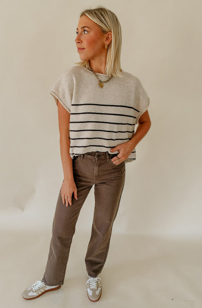 EASY DOES IT STRIPED CAP SLEEVED SWEATER