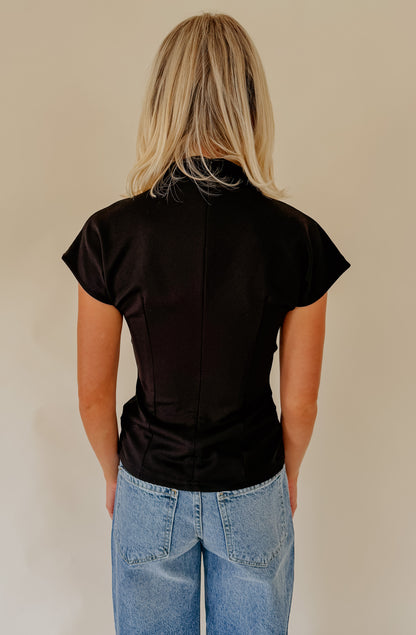 BACK IN BLACK HIGH NECK RUCHED TOP