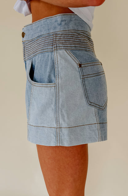 TWO TONED DENIM SHORTS
