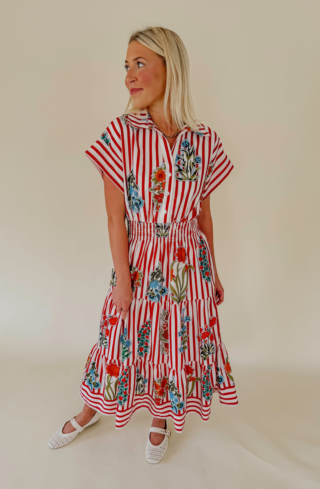 PUERTO RICO COLLARED MIDI DRESS