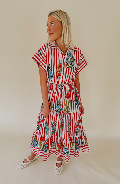 PUERTO RICO COLLARED MIDI DRESS