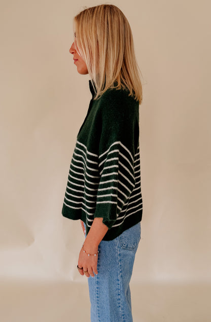 THE REAGAN STRIPED MOCK NECK SWEATER