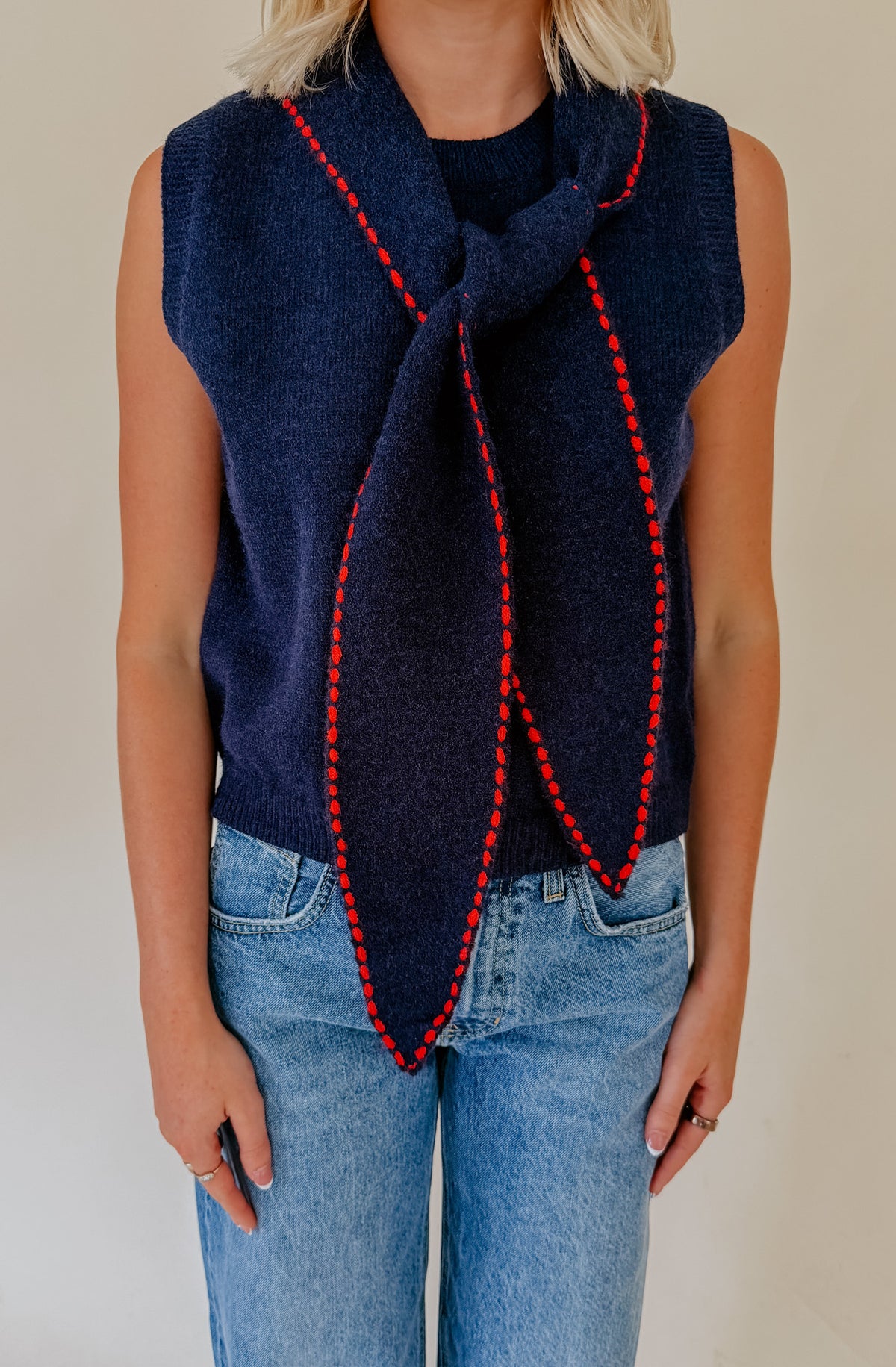 NAVY KNIT SWEATER TANK