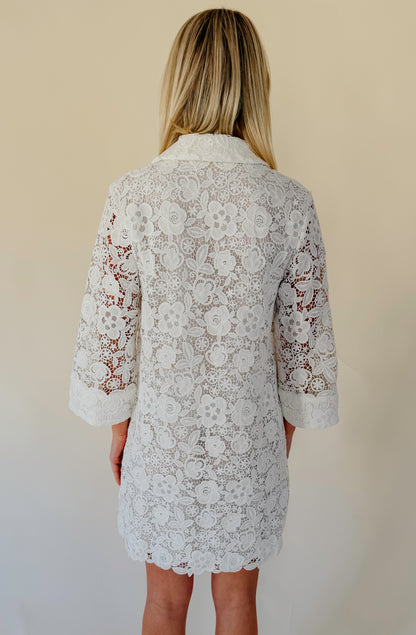 GUIPURE LACE MINI SHIFT DRESS