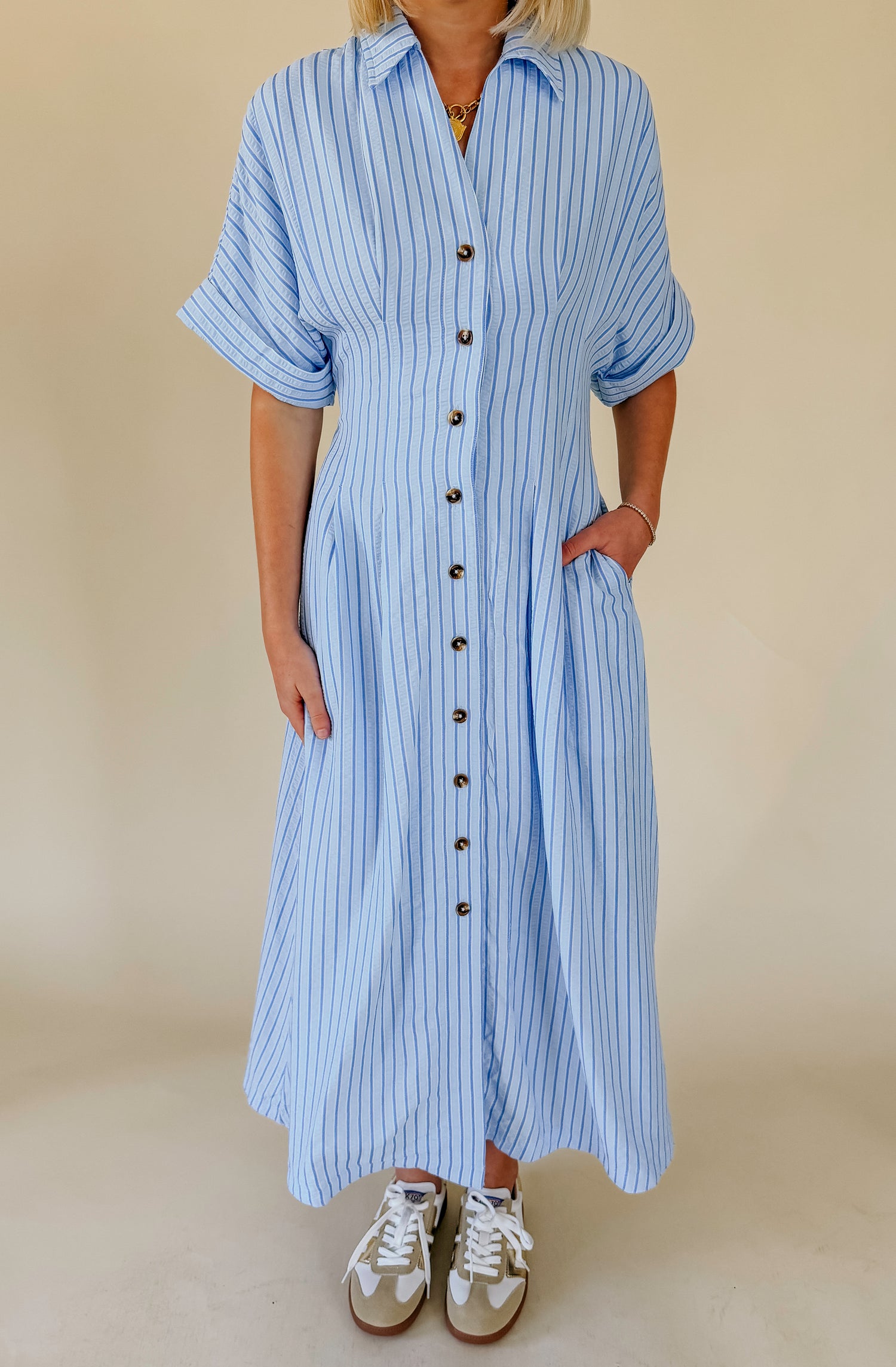 COAST IS CLEAR STRIPED MIDI
