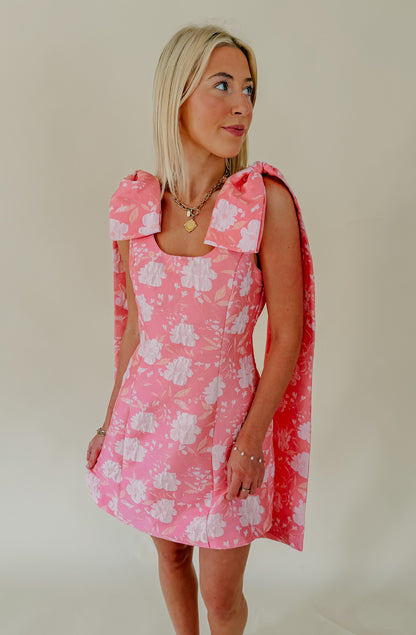 FEELING BUBBLY JACQUARD BOW DETAIL MINI DRESS