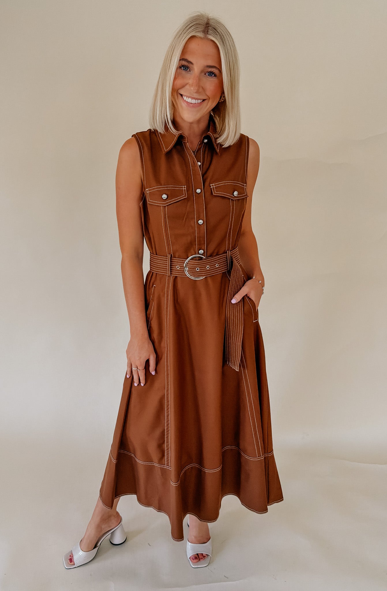 WESTWARD BELTED MIDI DRESS