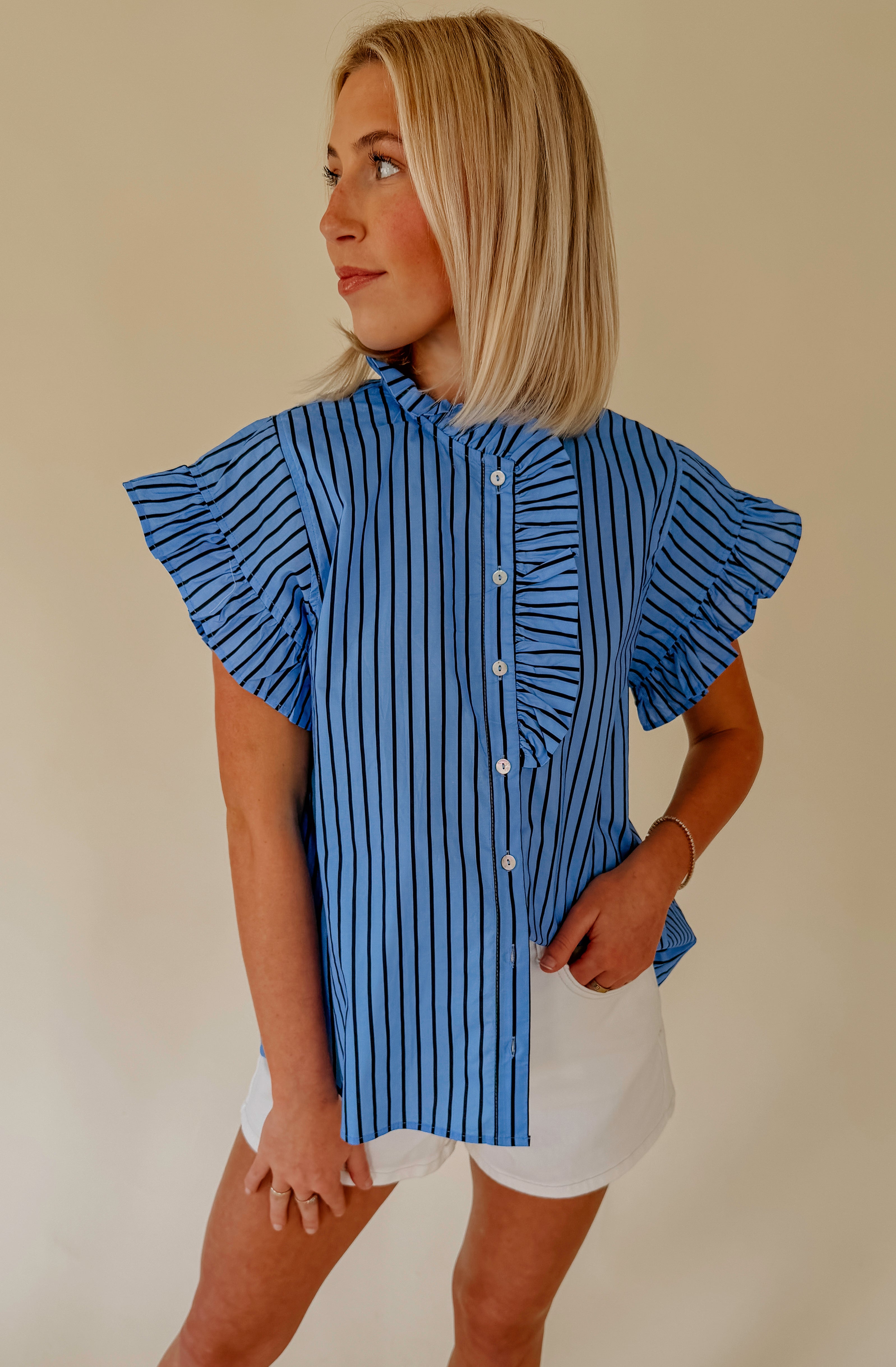 HEART SET STRIPED BLOUSE