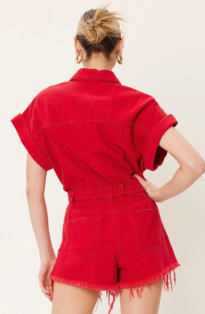 GAMEDAY ERA DISTRESSED DENIM ROMPER