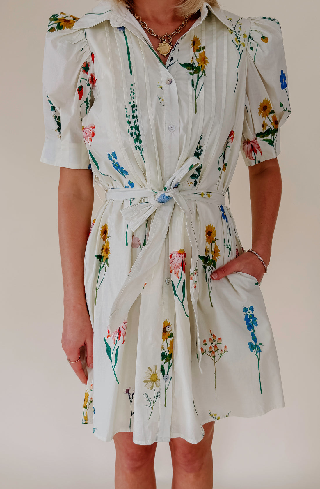 AROUND THE WORLD BUTTONED MINI DRESS