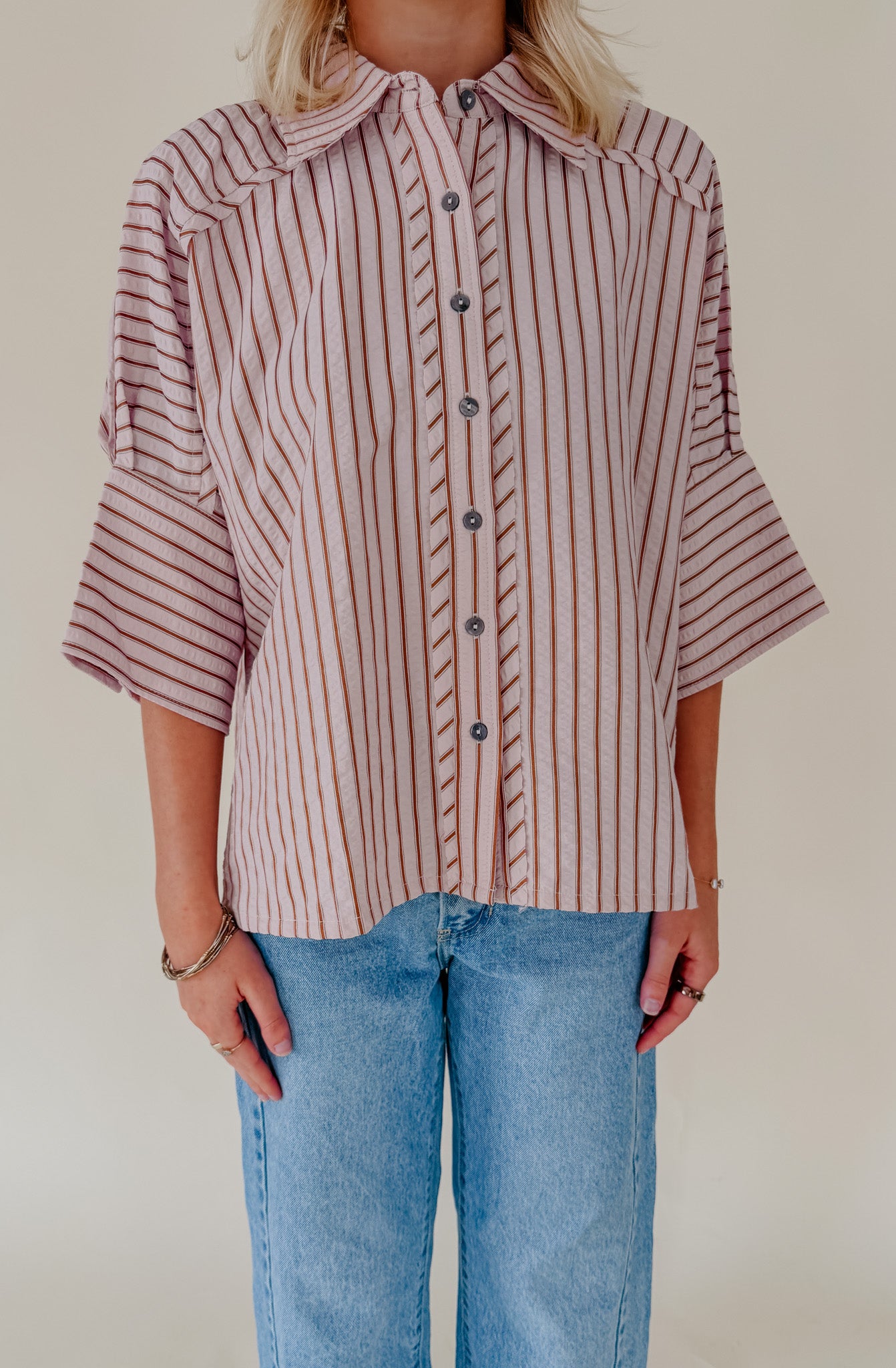 SWEET TALK STRIPED BUTTON UP