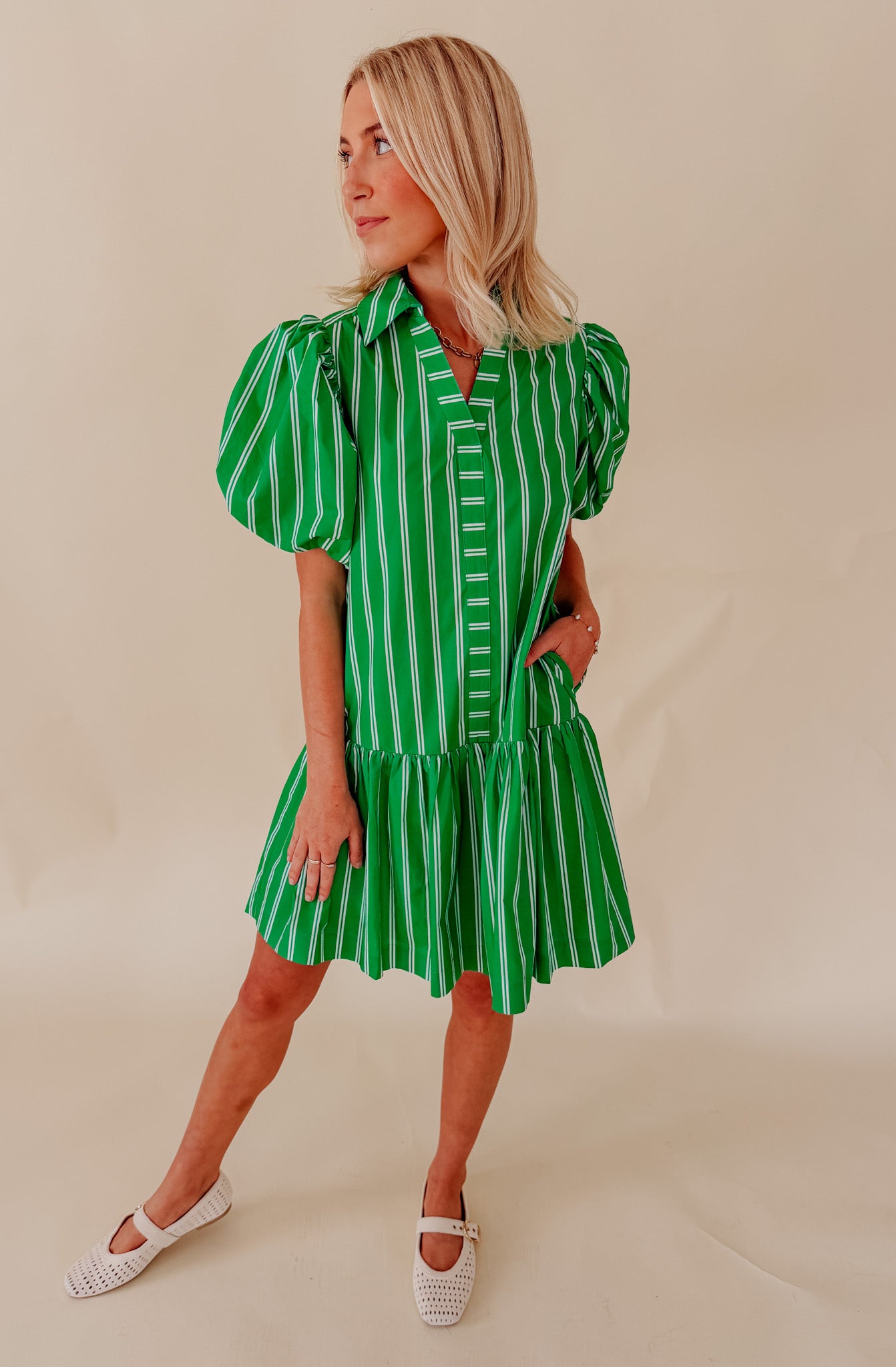 MINT TO BE STRIPED POPLIN BLEND MINI DRESS