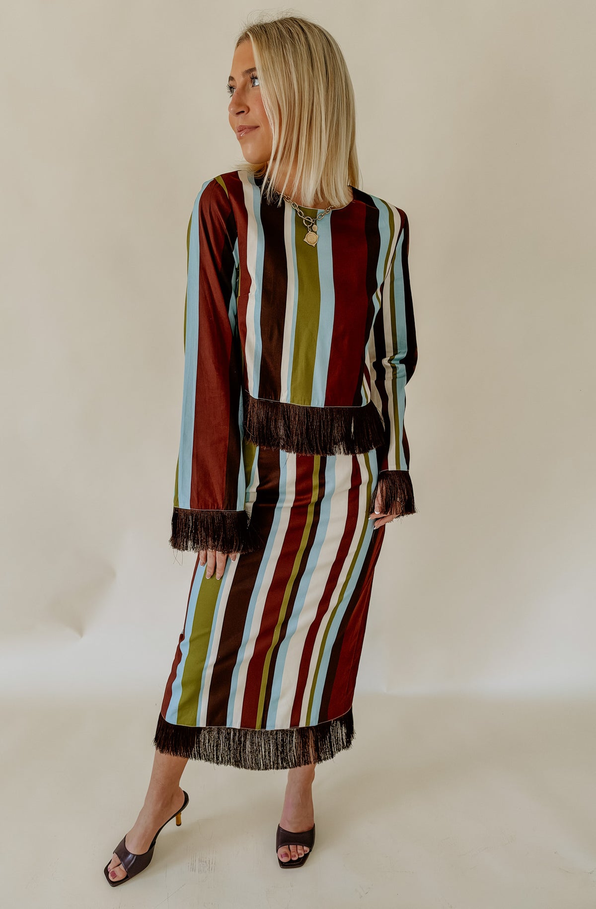 DOWN THE LINE STRIPED FRINGE TOP