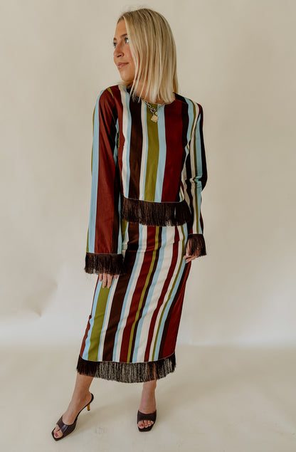 DOWN THE LINE STRIPED FRINGE TOP