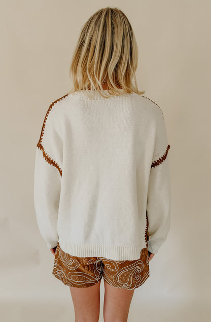 CONTRAST STITCH CREWNECK SWEATER