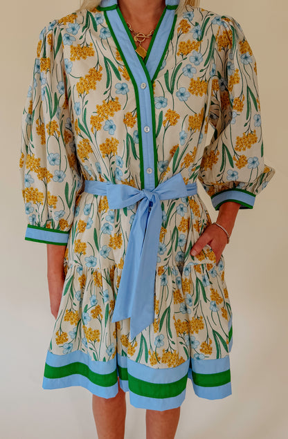 A LITTLE MORE DANDELION BELTED MINI DRESS