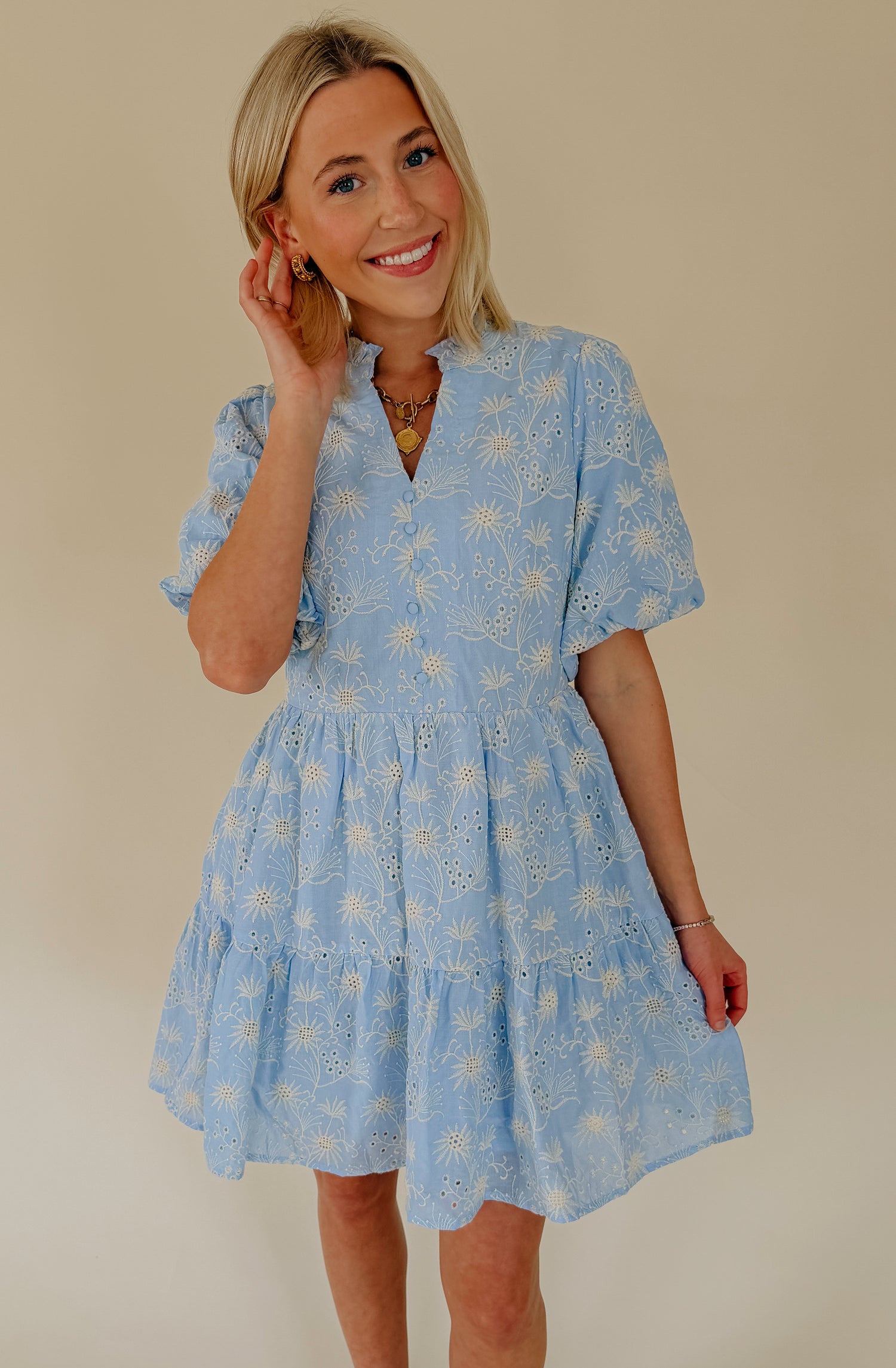 BLUE SKIES EMBROIDERED DRESS