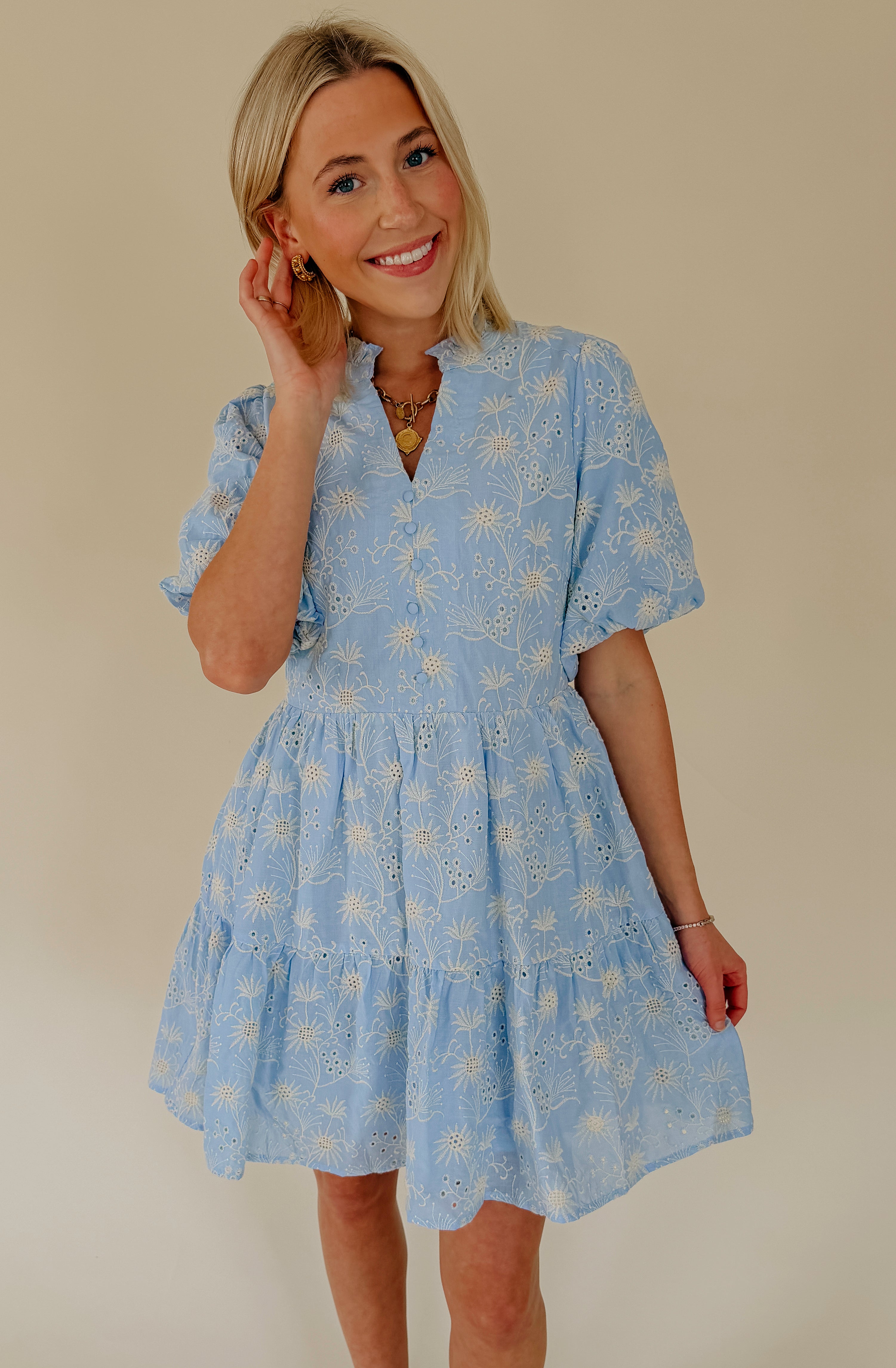 BLUE SKIES EMBROIDERED DRESS