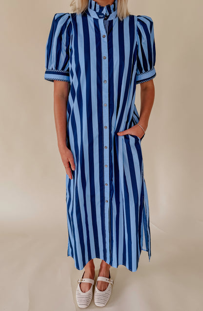 STRIPED TO PERFECTION POPLIN BLEND MIDI DRESS