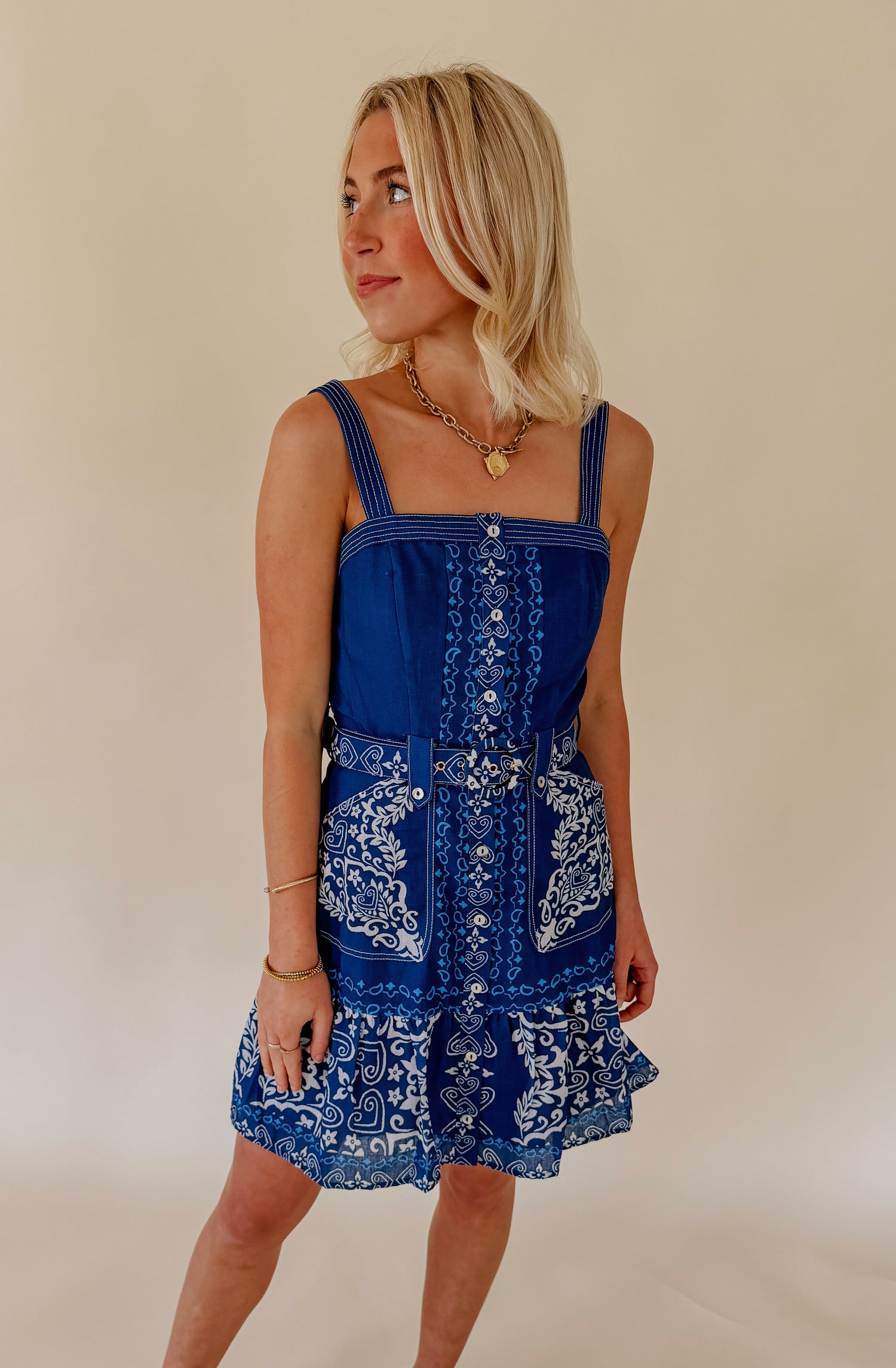 CIEBON ANISE BELTED MINI DRESS Navy Multi / M