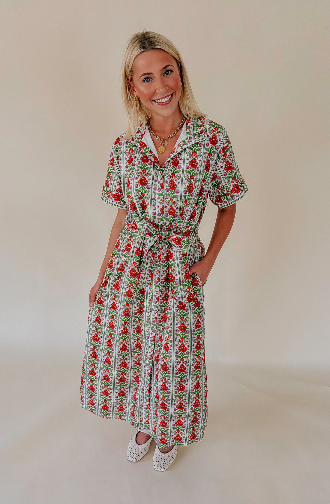 GARDEN PARTY BUTTONED MIDI DRESS