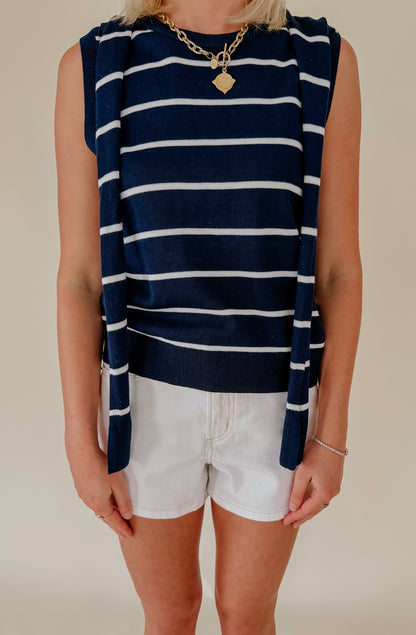THE FINLEY STRIPED CROSSOVER KNIT TANK