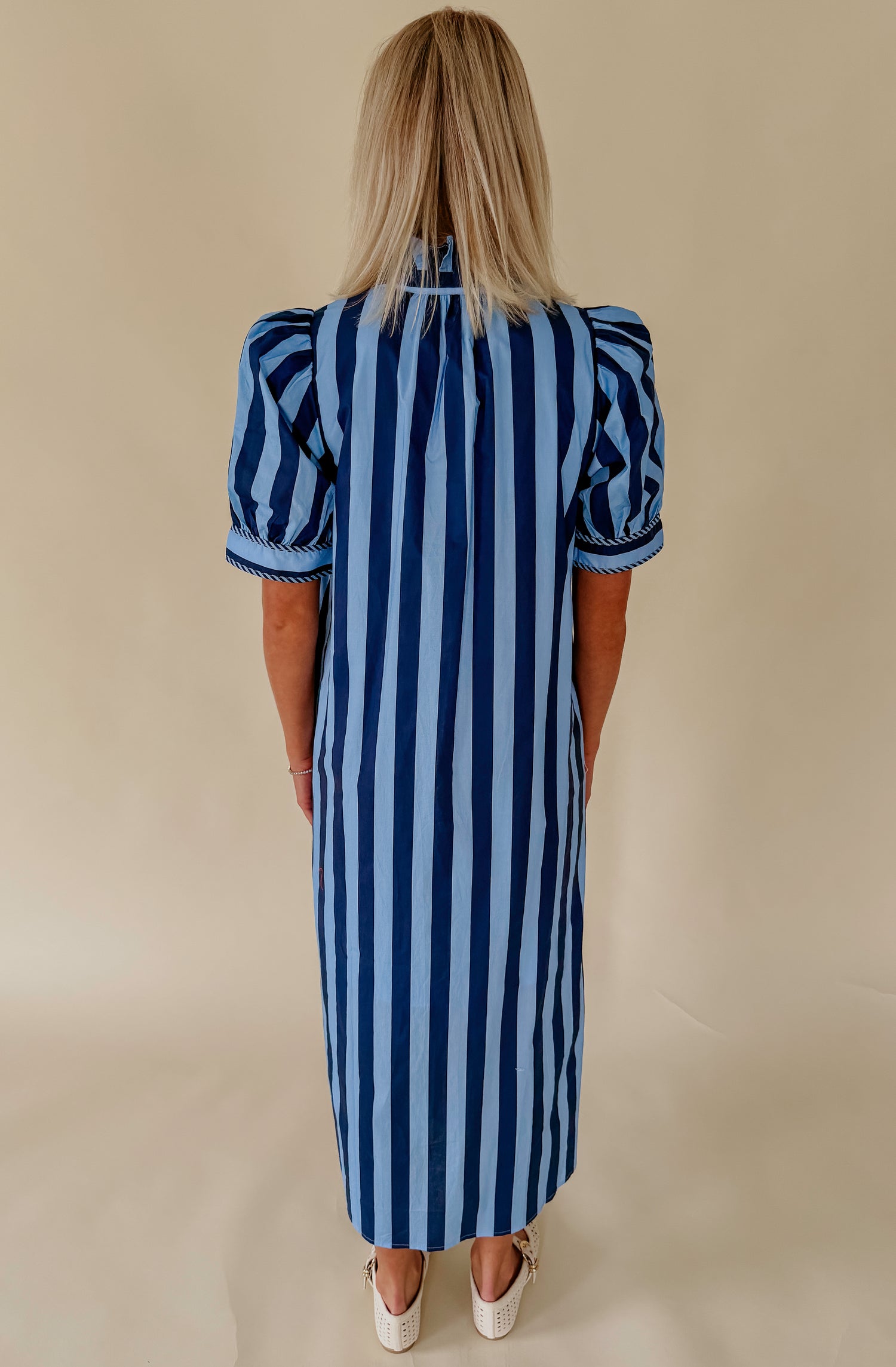 STRIPED TO PERFECTION POPLIN BLEND MIDI DRESS
