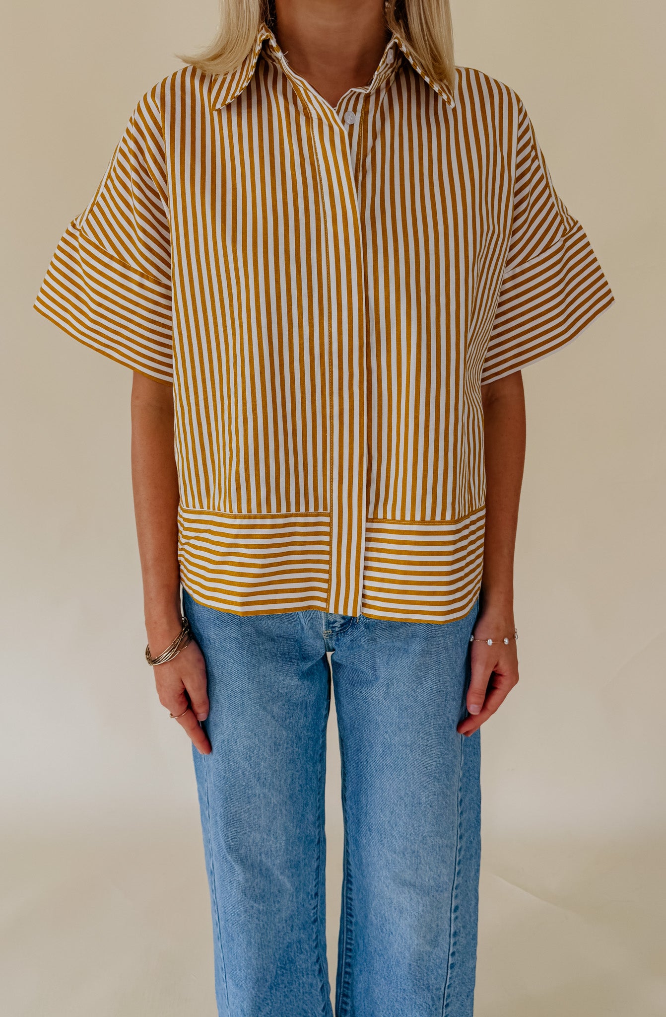 THE VICTORIA STRIPED POPLIN BLEND TOP