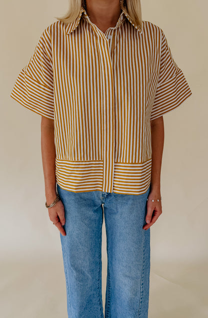 THE VICTORIA STRIPED POPLIN BLEND TOP