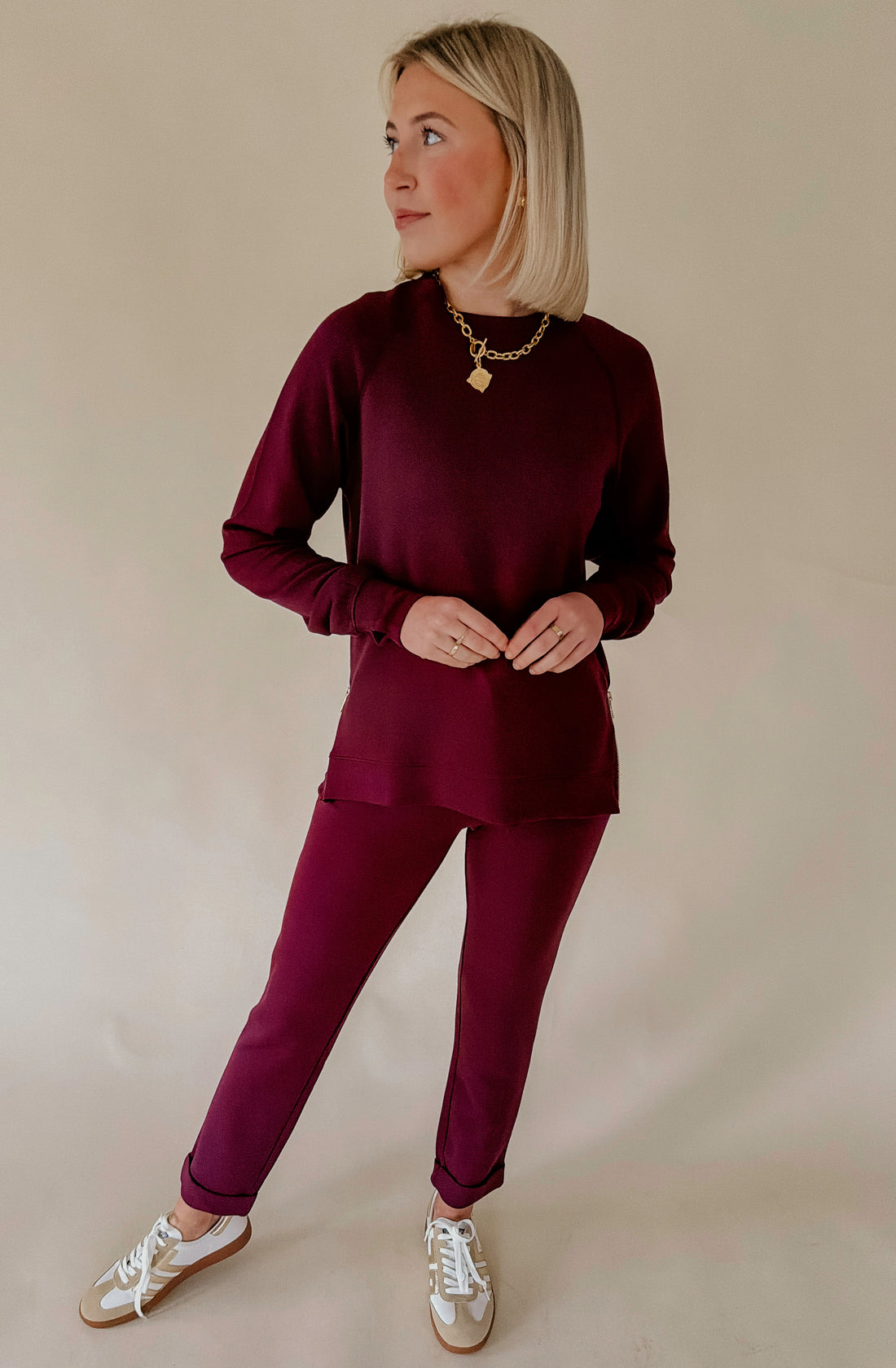 SOFTIES DREAMTECH CREW TUNIC WITH SIDE ZIP AND FLOOD PANT