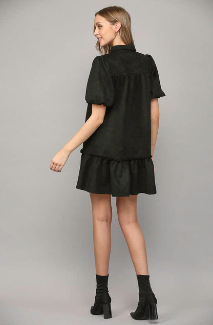 ON CUE FAUX SUEDE BUTTONED DRESS