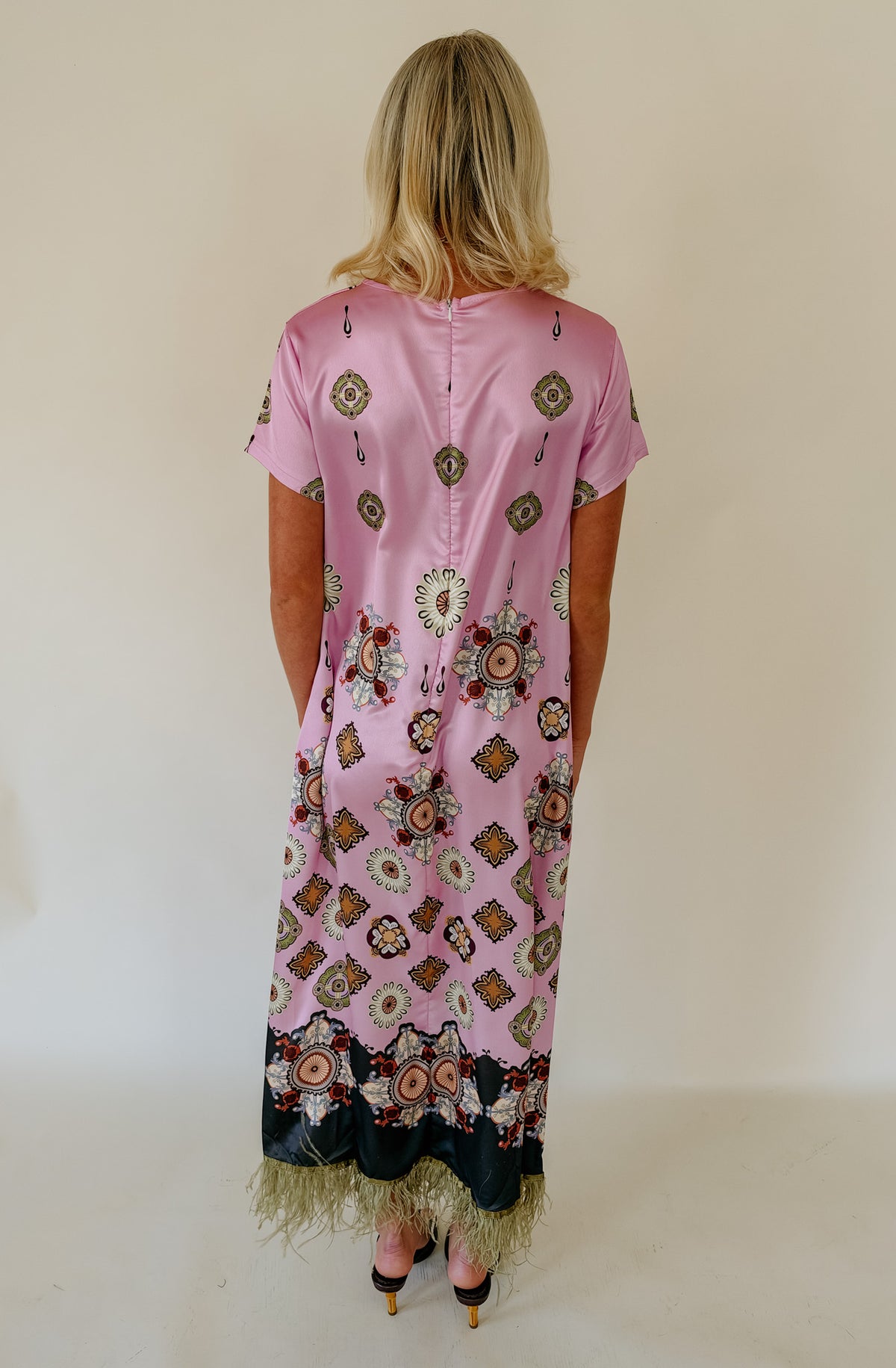 CARA FRINGE SHORT SLEEVE FLORAL MAXI DRESS