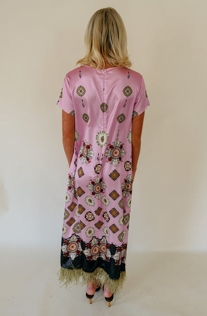 CARA FRINGE SHORT SLEEVE FLORAL MAXI DRESS