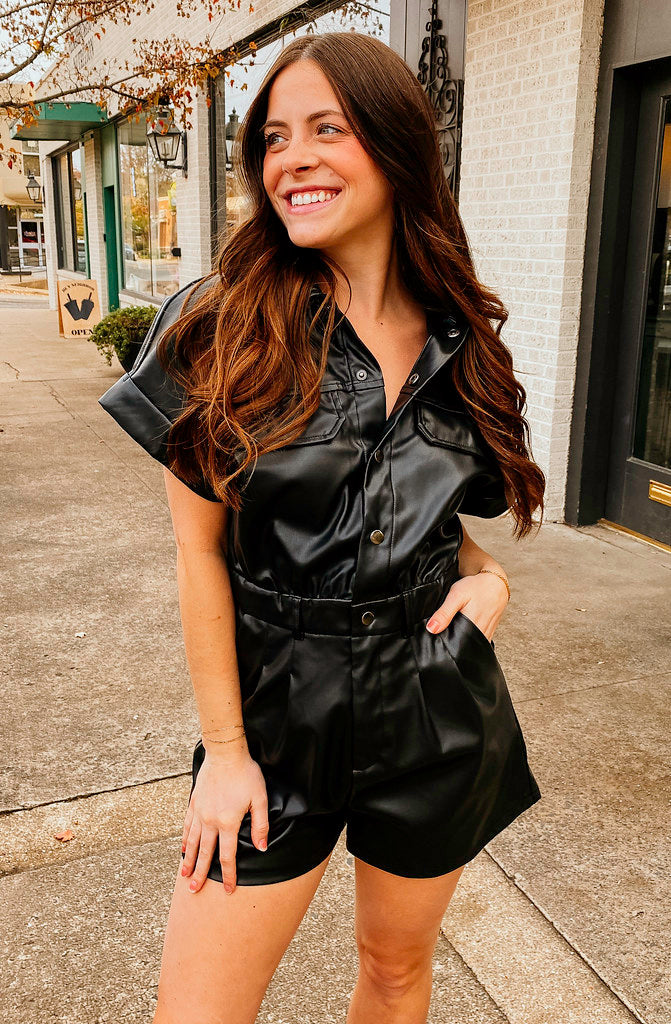 PLAY BY PLAY FAUX LEATHER ROMPER