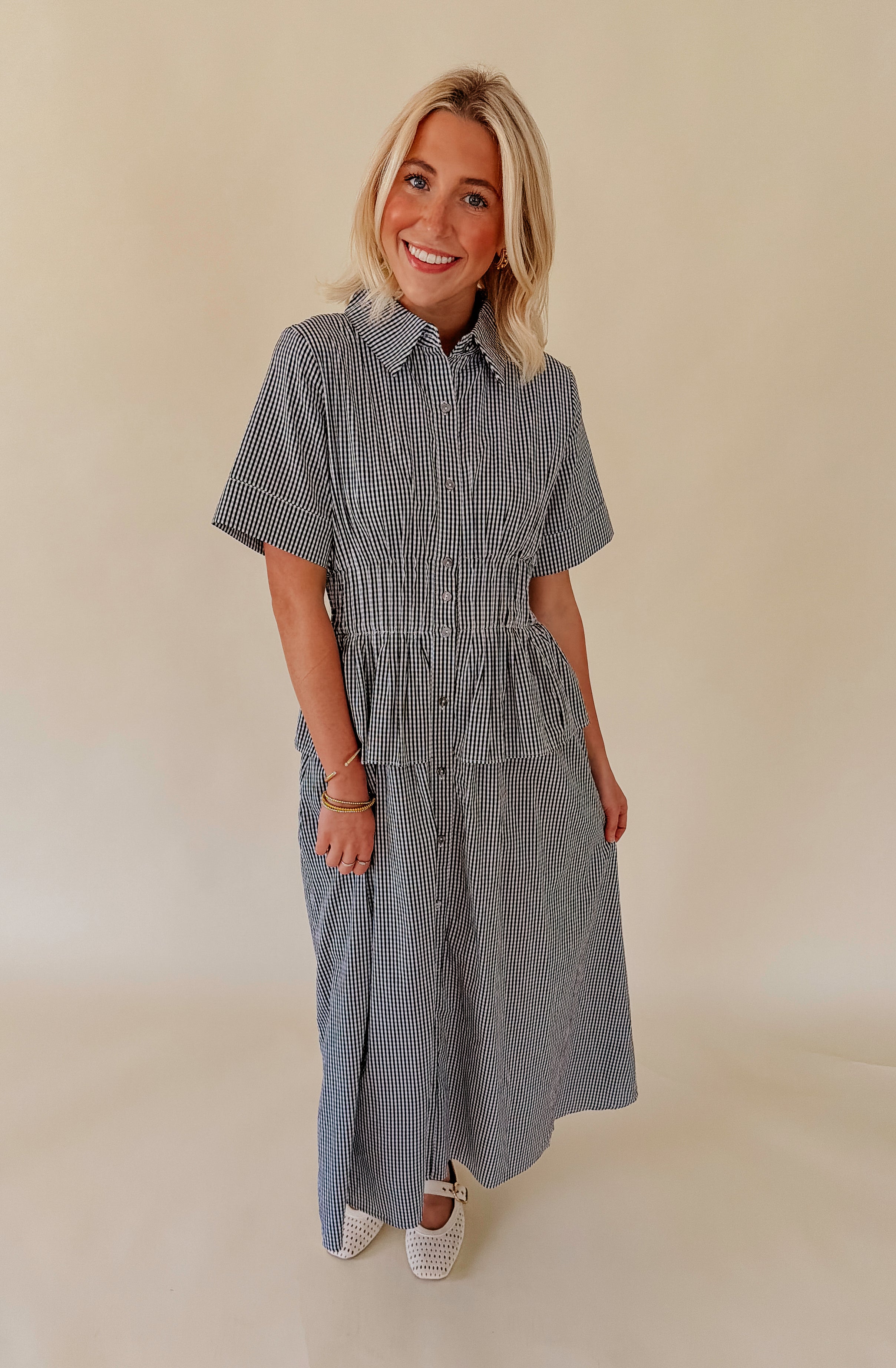 THE KARLIE GINGHAM MIDI DRESS