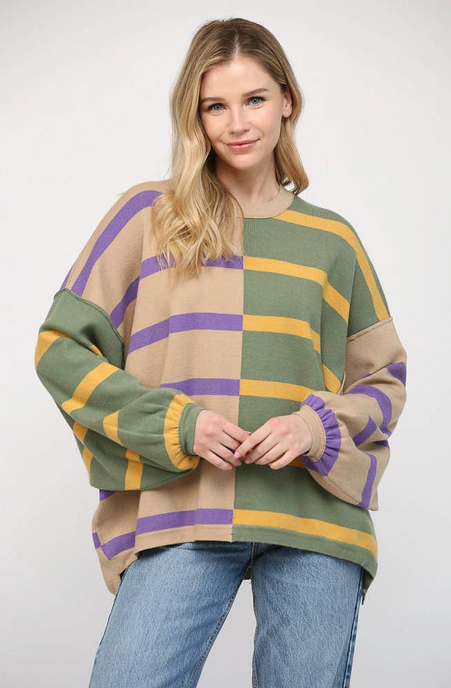 BLOCKED OFF COLOR BLOCKED SWEATER
