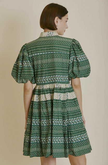 GREEN WITH ENVY PUFF SLEEVE DRESS