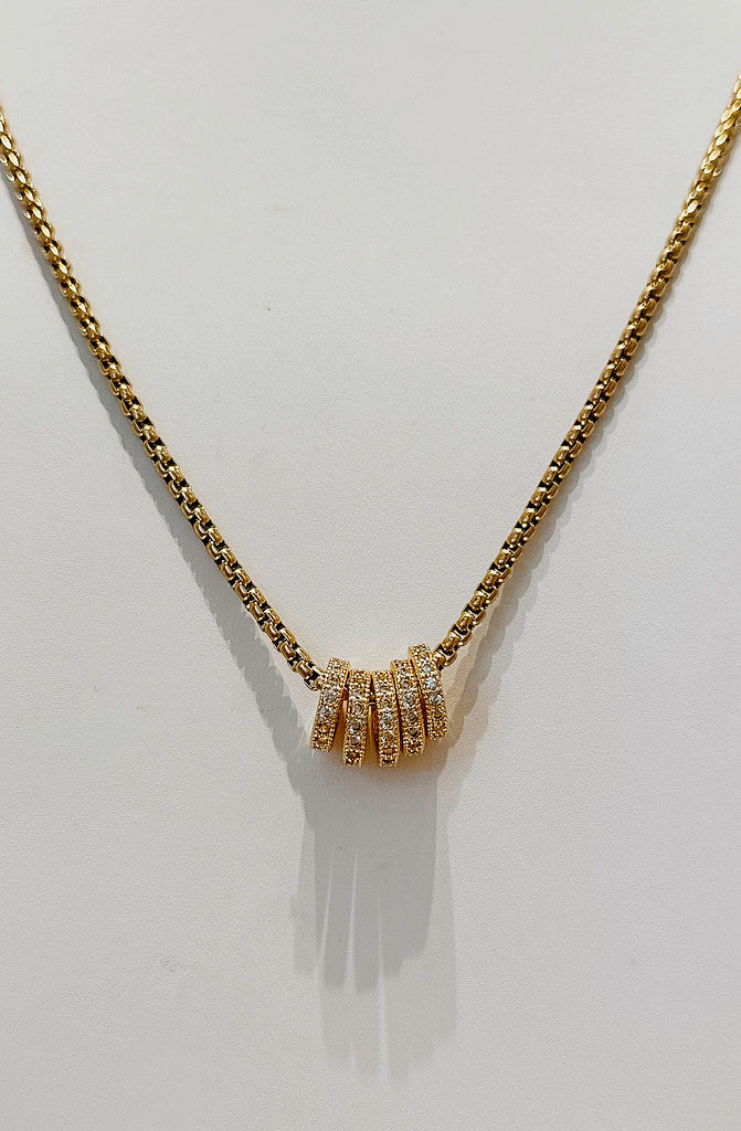 RHINESTONED 5 RING NECKLACE