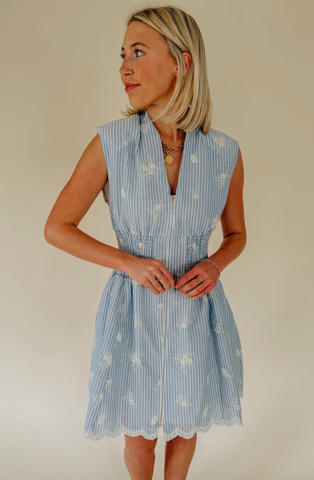 MIXED BATCH FRONT ZIP MINI DRESS