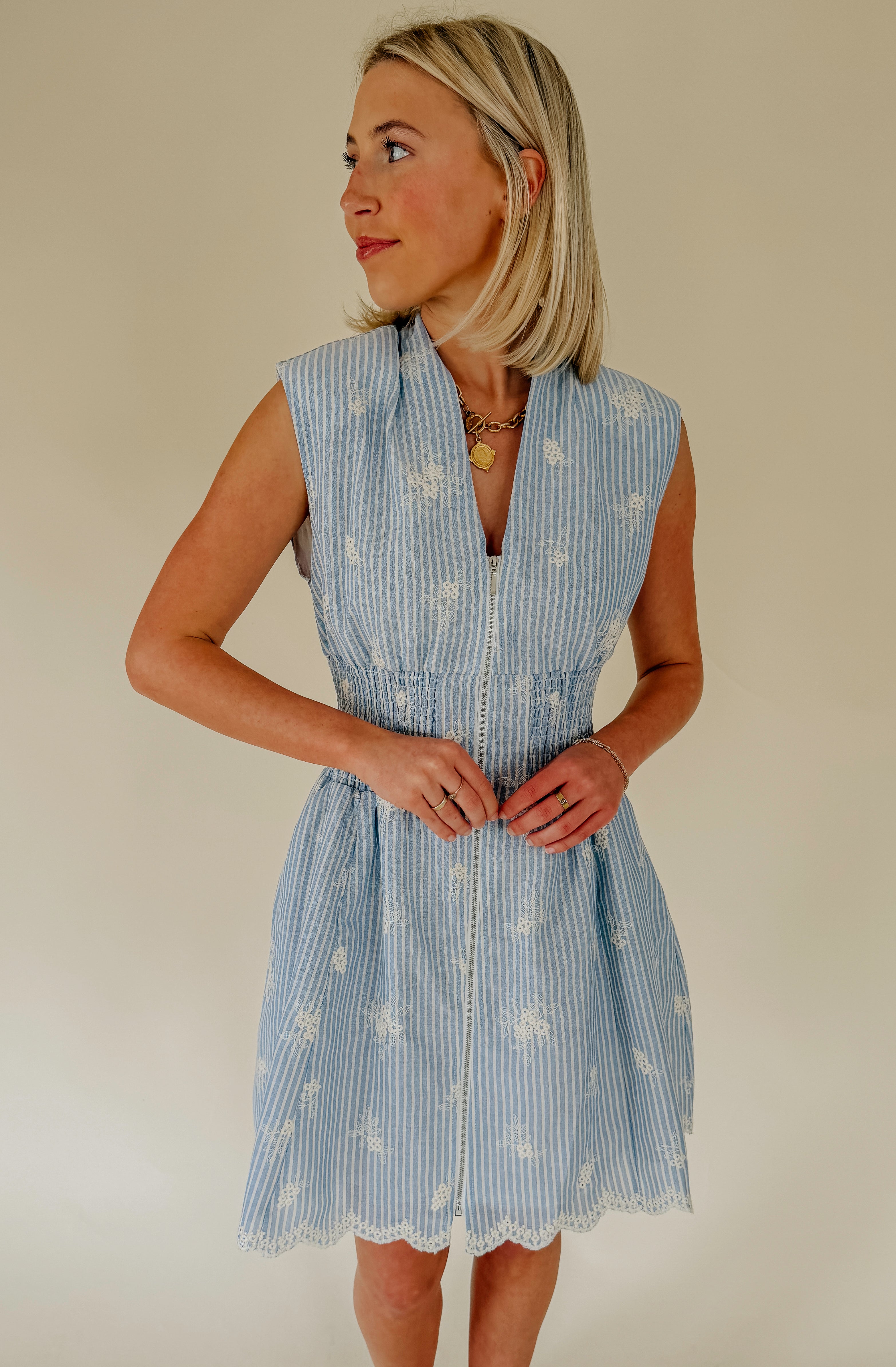 MIXED BATCH FRONT ZIP MINI DRESS