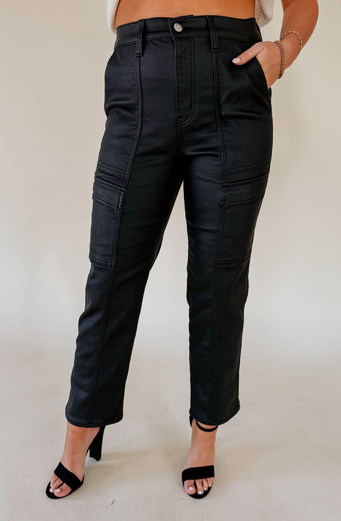 DAZE STRAIGHT UP HIGH RISE CARGO COATED PANT IN ASPHALT
