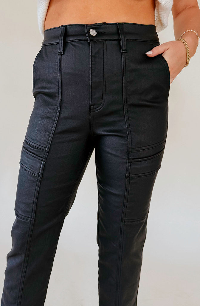 DAZE STRAIGHT UP HIGH RISE CARGO COATED PANT IN ASPHALT