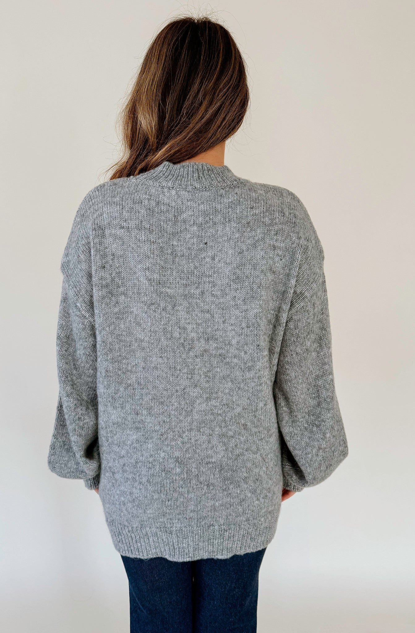 Dropped Shoulder Side Slit Slouchy Knit Sweater in Grey