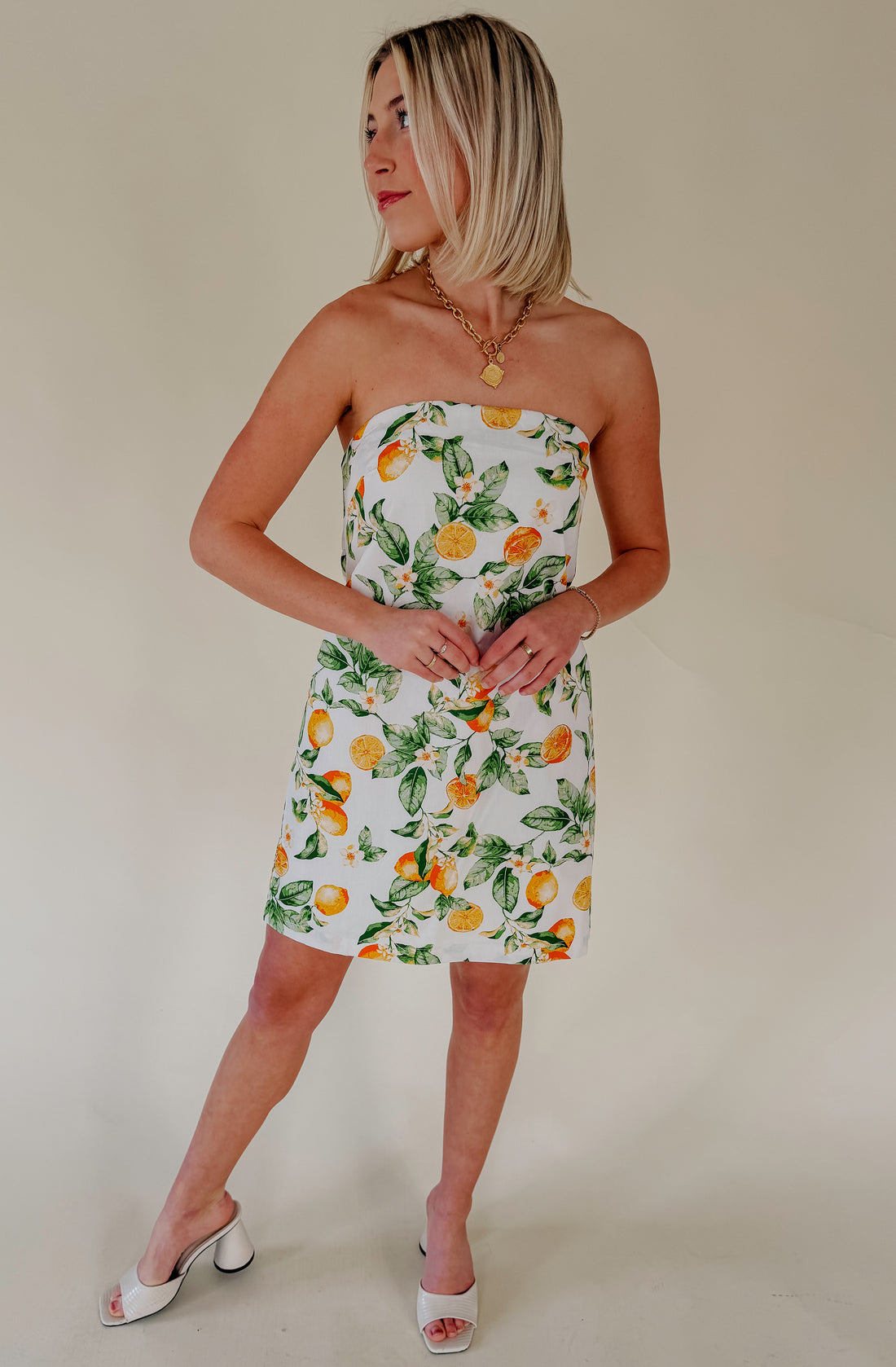 WHEN LIFE GIVES YOU LEMONS STRAPLESS DRESS