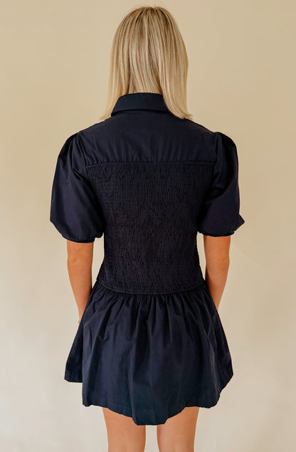 NIGHT HOUR SMOCKED MINI DRESS