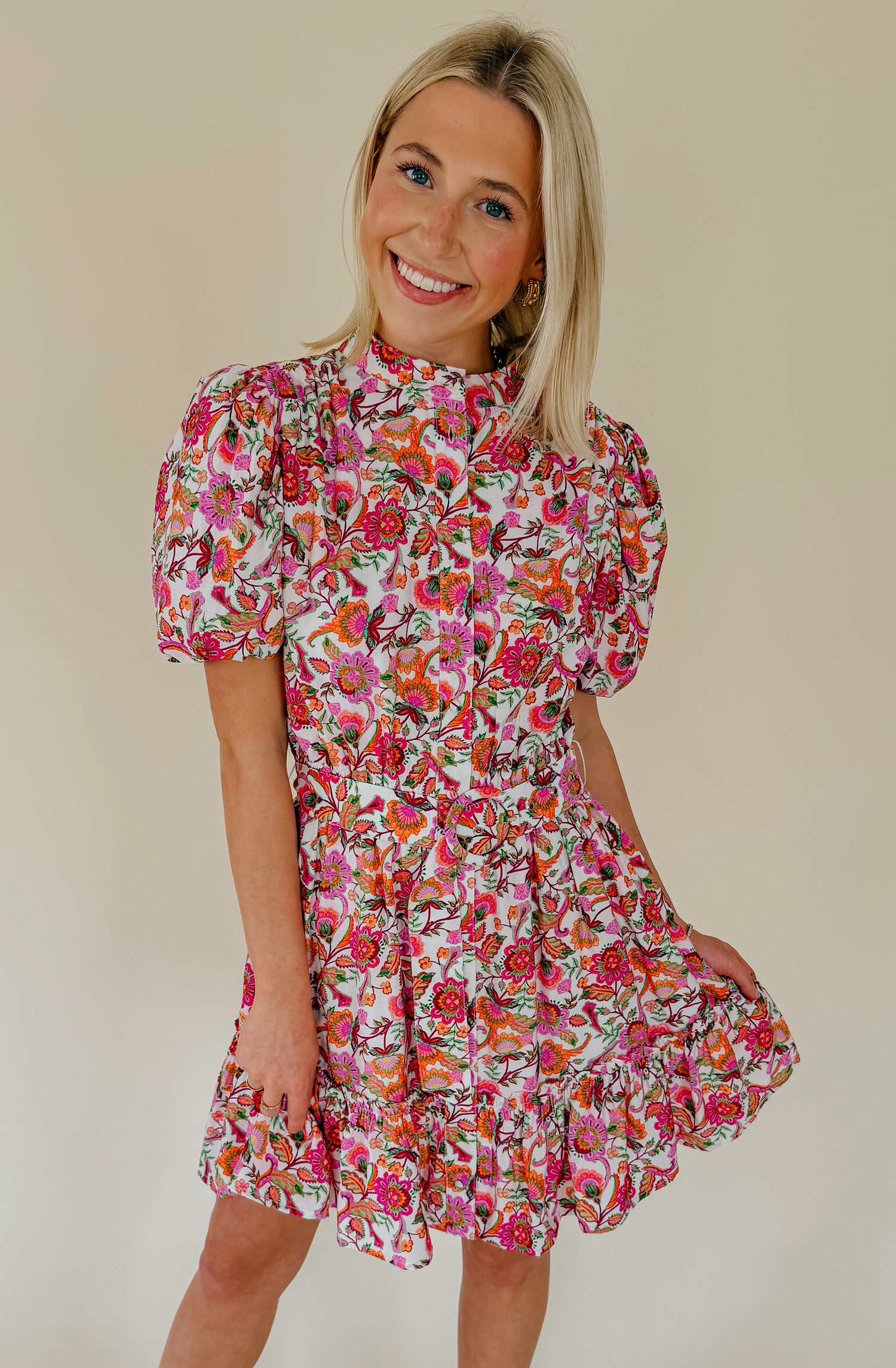 THE POPPY FLORAL BELTED MINI DRESS