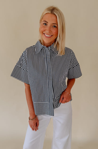 THE VICTORIA STRIPED POPLIN BLEND TOP