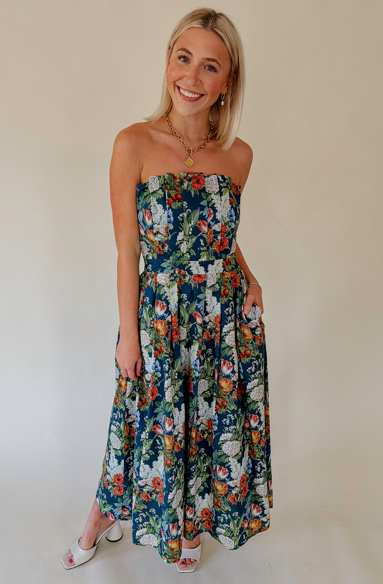 strapless garden party dress GARDEN PARTY STRAPLESS MIDI NAVY / L